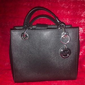 Michael Kors Cynthia Black Small North/South Saffiano Satchel Handbag